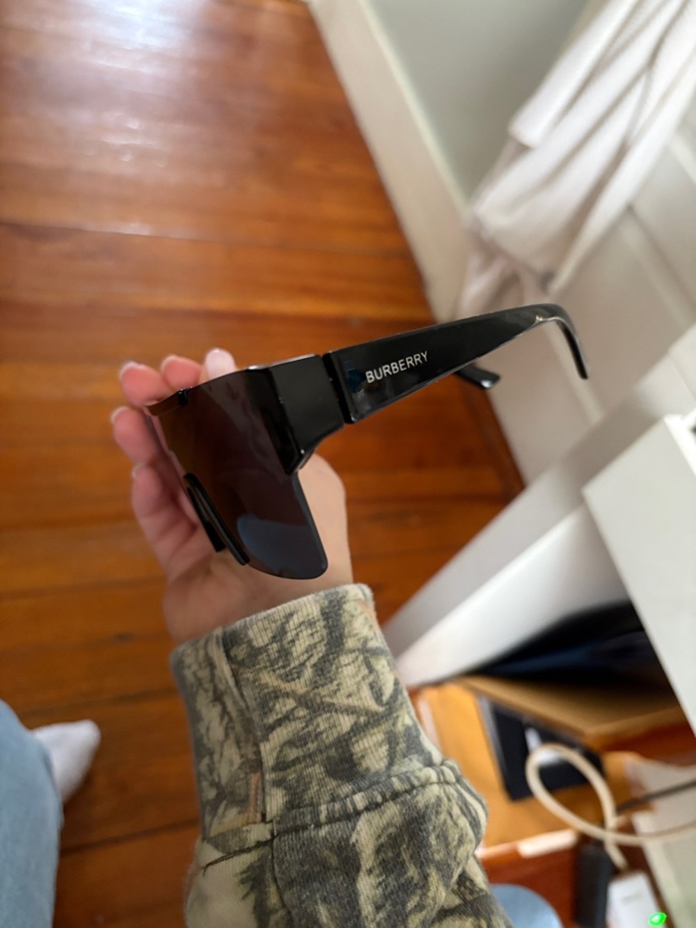 Burberry Black Shield Sunglasses with Dark Lenses